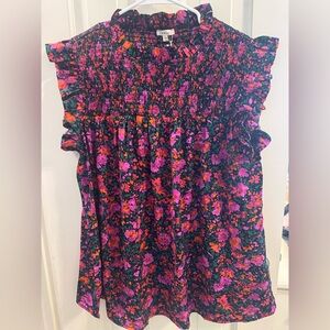 JODIFL Floral Boutique Flutter Sleeve Floral Top! Large NWT!